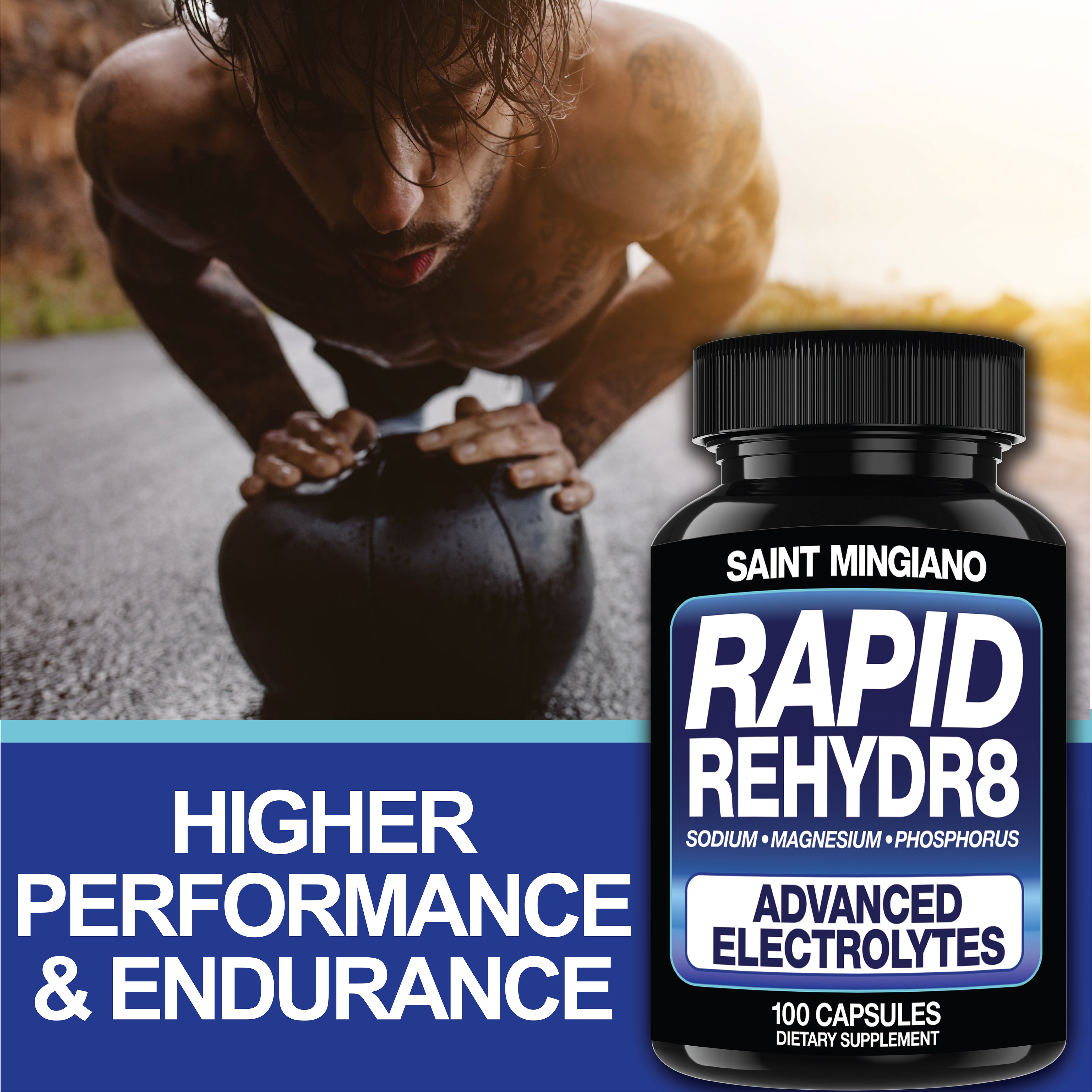 Rapid Rehydr8 Electrolyte Supplement for Cramping Endurance Recovery 100 Capsules