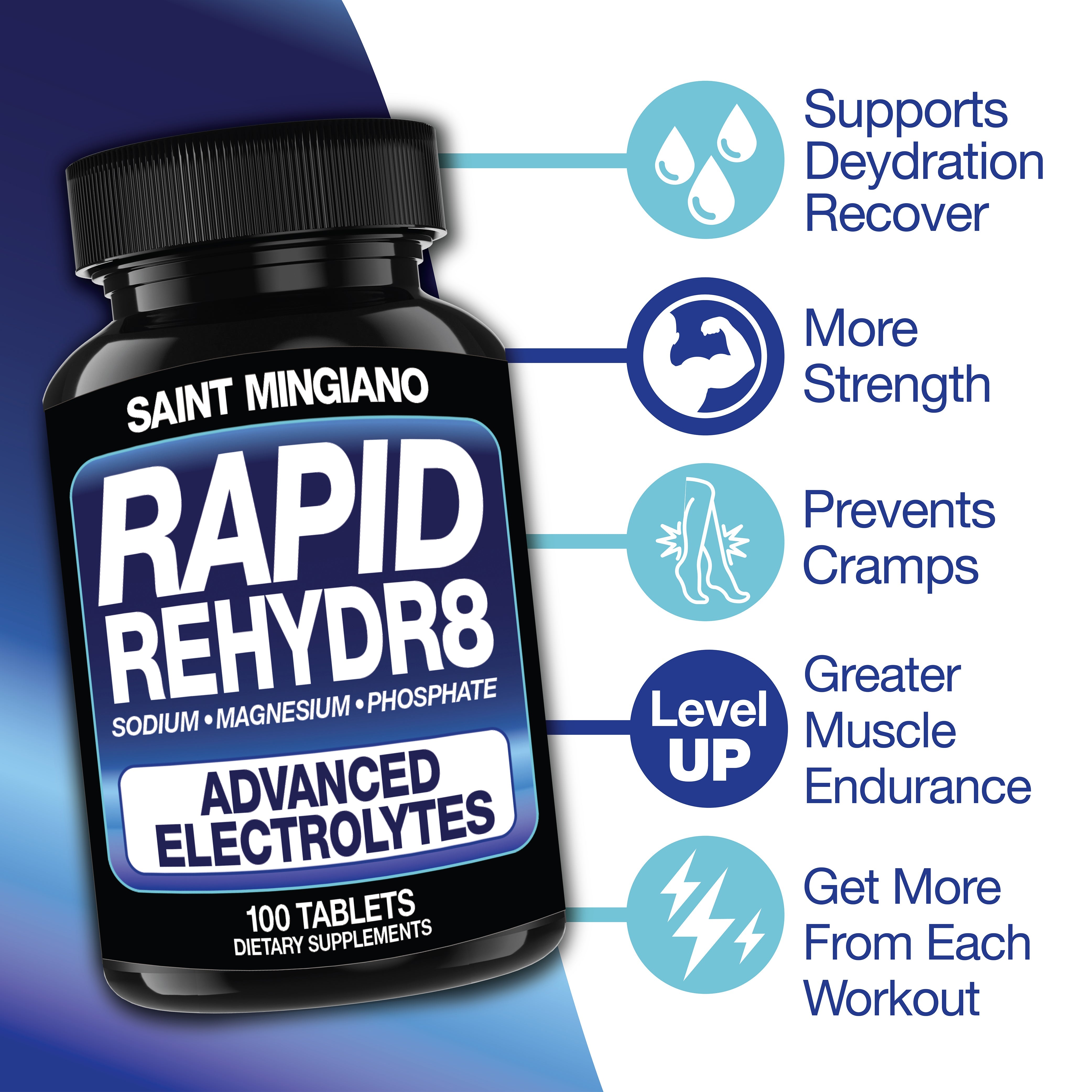 Rapid Rehydr8 Electrolyte Supplement for Cramping Endurance Recovery 100 Capsules